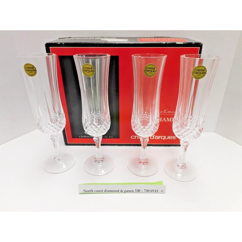N.O.S Longchamp Cristal D' Arques Collection Glasses 4/Set 5oz France JC105